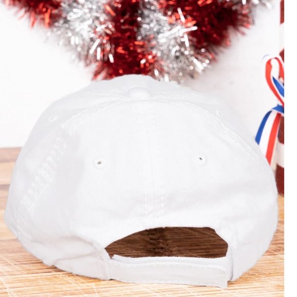 NWT *BOUTIQUE*  DISTRESSED WHITE 'GOD BLESS' AMERICA HAT - PATRIOTIC - Picture 2 of 2
